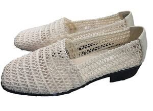 Vintage 90s Karen Scott Woven Mesh Ballet Flats Cream Stretch Loafers 7.5W NIB